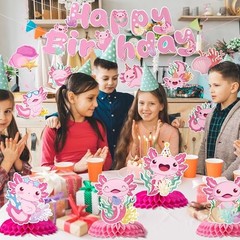 Axolotl Birthday Party Decorations – 12 PCs Pink Cute Cartoon Animals Happy