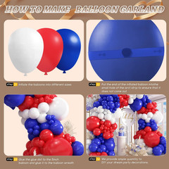 412Pcs Red White and Blue Balloons Garland Arch Kit, 5 10 12 18 Inch Red White B