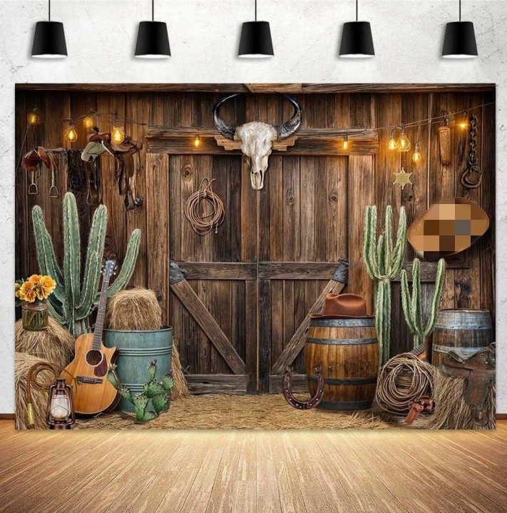 Western Cowboy Barn wooden door Backdrop Birthday Party decorations Home Studio