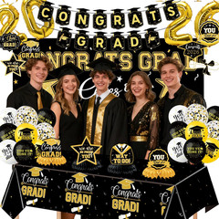 Graduation Decorations 2026 37 PCS – Black Gold Class of 2026 Party Supplies Kit
