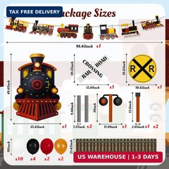 27 Pcs Train Party Decorations Railroad Runner Track Banner Backdrop Balloon for