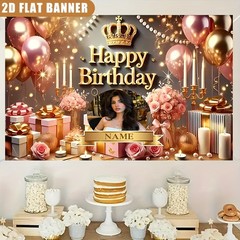 1pc Romantic Flower Crown Personalized Birthday Custom Tapestry Party Backdrop❀