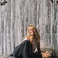 20 PCS Silver Foil Curtain Backdrop 3.2×8.2 Ft Metallic Tinsel Streamers