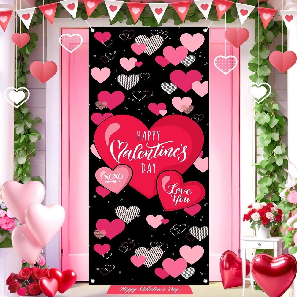 Happy Valentine’s Day Door Set Outdoor Banner 29.5×71 inches Door Cover