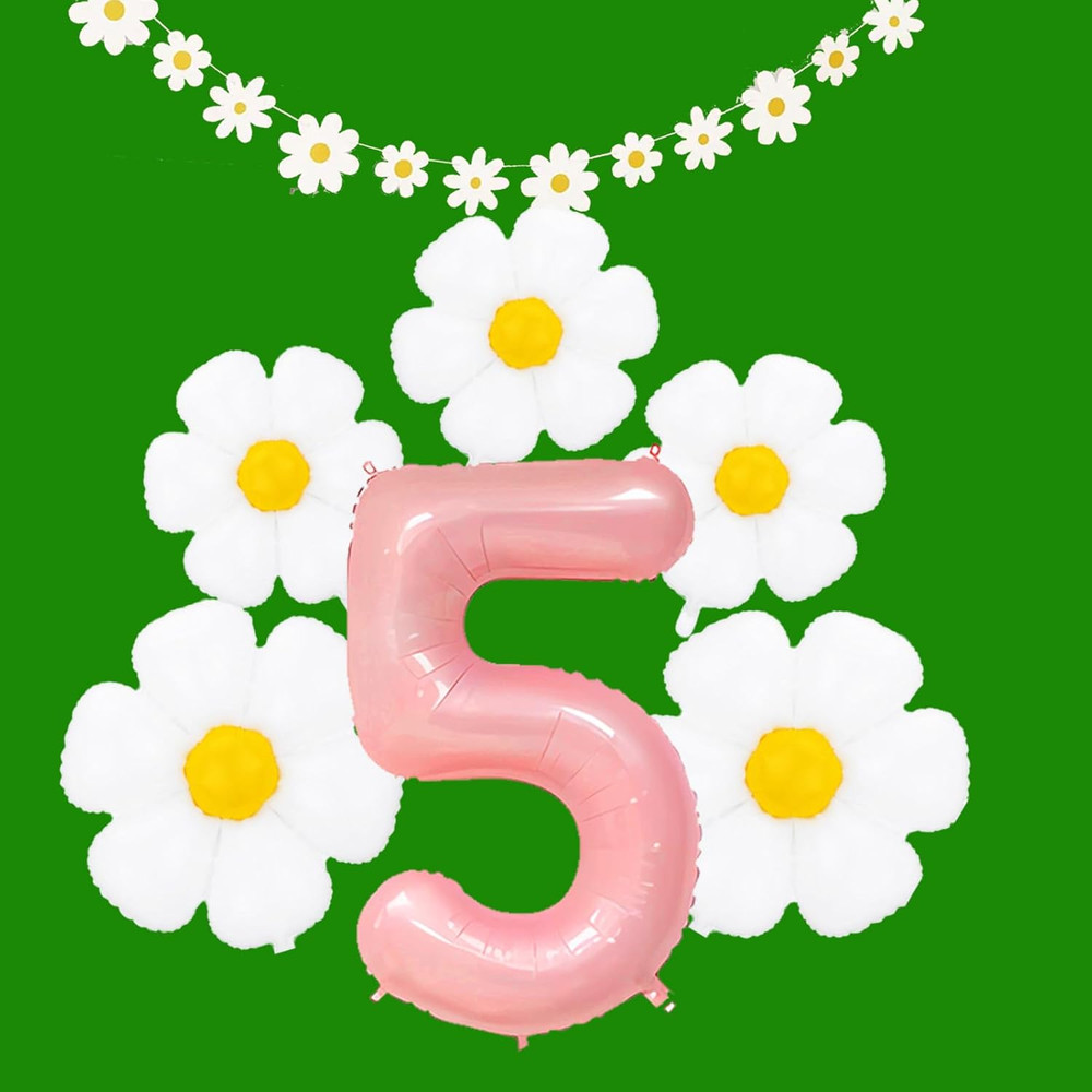 Daisy 5Th 5 Years Old Birthday Party Supplies for Kids 7 Pcs 40 Inch Giant Foil