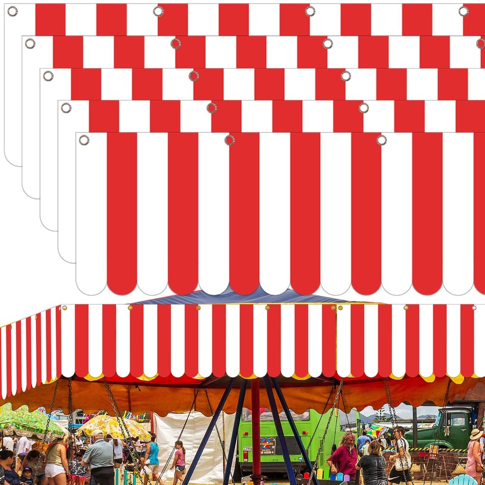 5 Pcs Carnival Tent Decorations Red White Striped Hanging canopy Banner Circu…
