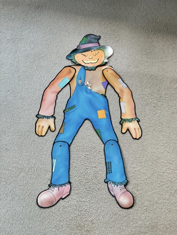Vintage Halloween Decoration Scarecrow Diecut Cutout Jointed Hinged 3ft
