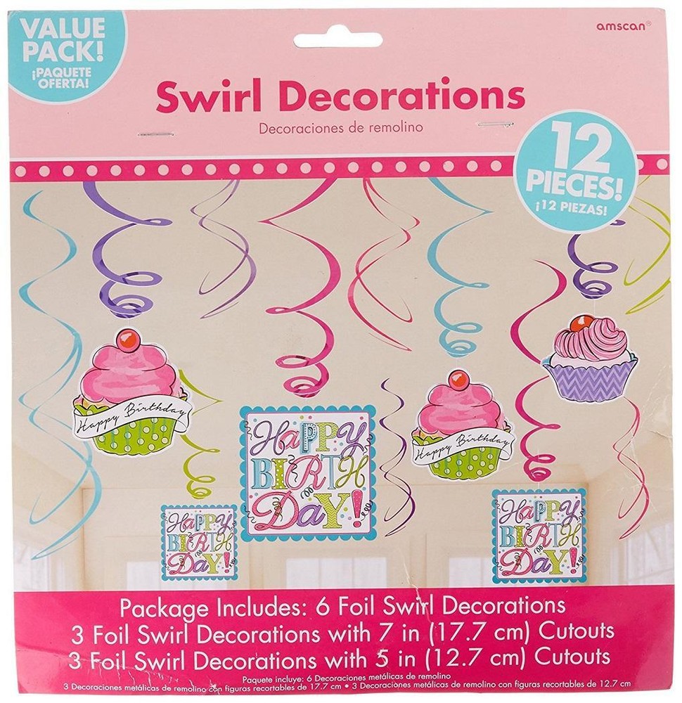 Sweet Party Cupcake Bright Modern Birthday Party Hanging Swirl Decorations