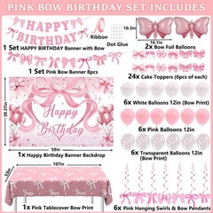Pink Bow Decorations for Girls , Coquette Decorations, Pink and White Happy B…