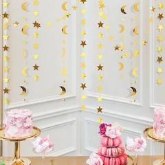 Celestial Gold Moon Star Garland – Perfect for Baby Showers & Eid Celebrations