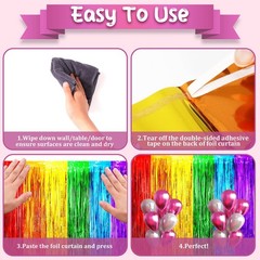 4 PCS Rainbow Foil Fringe Backdrop Curtain Tinsel Streamer Party Decoration