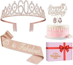 Complete 60th Birthday Gift Set: Crown, Sash, Candles – Unforgettable Rose Gold