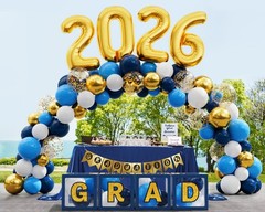 2026 Graduation Party Supplies – 86PCS Blue & Gold Decor, Balloon Arch Kit, LED