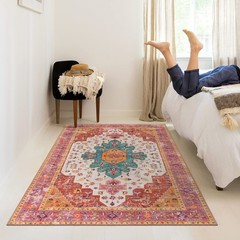 Moynesa Ultra-Thin Washable Vintage Area Rug – 5×7 Large Bedroom Boho Non-Sli…