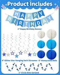 Blue Happy Birthday Decorations, Happy Birthday Banner with Honeycomb Balls, …