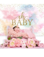 Mocsicka Rainbow Oh Baby Backdrop Colorful Cloud Pastel Rainbow Golden Dot Girl
