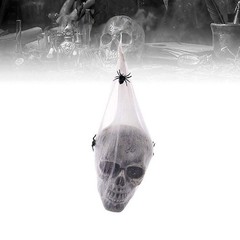 Halloween Animated Hanging Skulls Head Covered with Spider Webs JQ