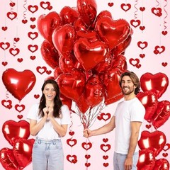 Heart Balloons, 24Pcs 18Inch Foil Heart Shaped Love Balloons and 50Pcs Red