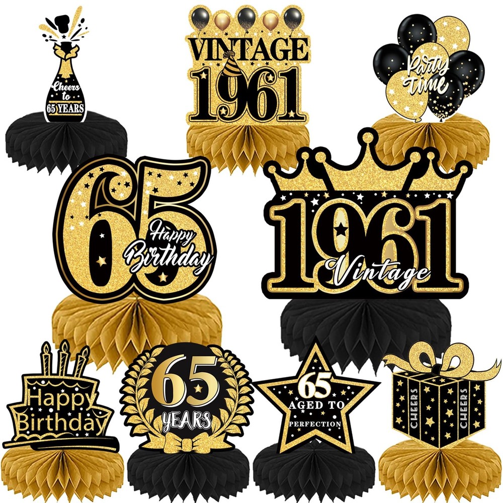 65th Birthday Decorations for Men – 9PCS Vintage 65th Birthday Honeycomb Cent…