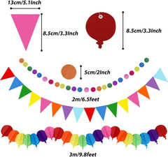 Party Decorations, 41 Pcs Multicoloured Papar Fans Pompoms Garlands String Tissu