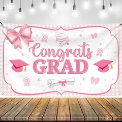 Pink Bow Congrats Grad Banner – 72×44 Inch | Pink graduation banner Class Of 202