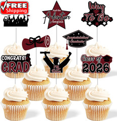 2026 Graduation Cupcake Toppers – 48 Pcs Maroon Graduation Party Supplies Mini C