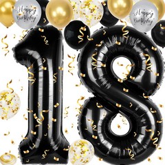18th Birthday Decorations for Boys, 40 inch 18 Balloon Numbers, 18 18, Black