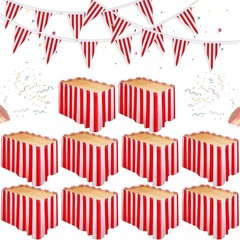 15 Pack Carnival Table Skirt Red and White Striped Table Skirts 165 x 30 Inches