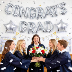 Congrats Grad Balloons, 2026 Silver Graduation Party Decorations 16 Inch Silver