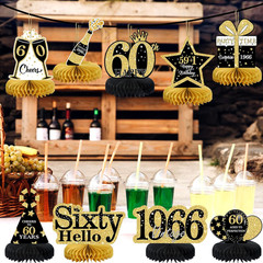 9 Pcs 60Th Birthday Decorations Honeycomb Centerpieces for Women Men, Black Gold