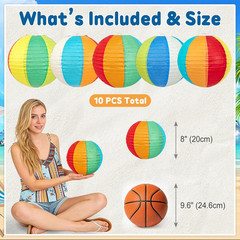 Beach Ball Paper Lanterns 10 Pcs – 8″ Colorful Summer Hanging Decorations for Po