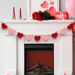 8.2Ft Valentine’S Day Heart Garland with Bow Felt Pink Banner with Wooden Beads