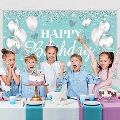 Glittering Turquoise and Silver Party Backdrop 5.9 x 3.6 Feet for Celebrations