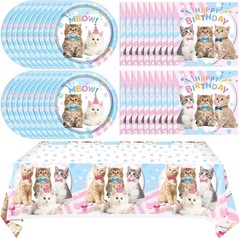 Stylish 41Pcs Cat Birthday Tableware – Perfect for 20 Guests Celebrations