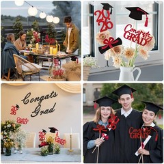 20 PCS Graduation Decorations Class of 2026, Black and Red Double-Sided Cente…