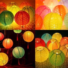 Chinese New Year Round LED Paper Lantern Decorations Set of 12 Lunar Year