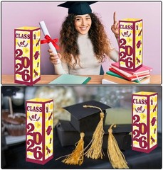 12 PCS Light Up Graduation Centerpieces Class Of 2026 Lantern Boxes Maroon