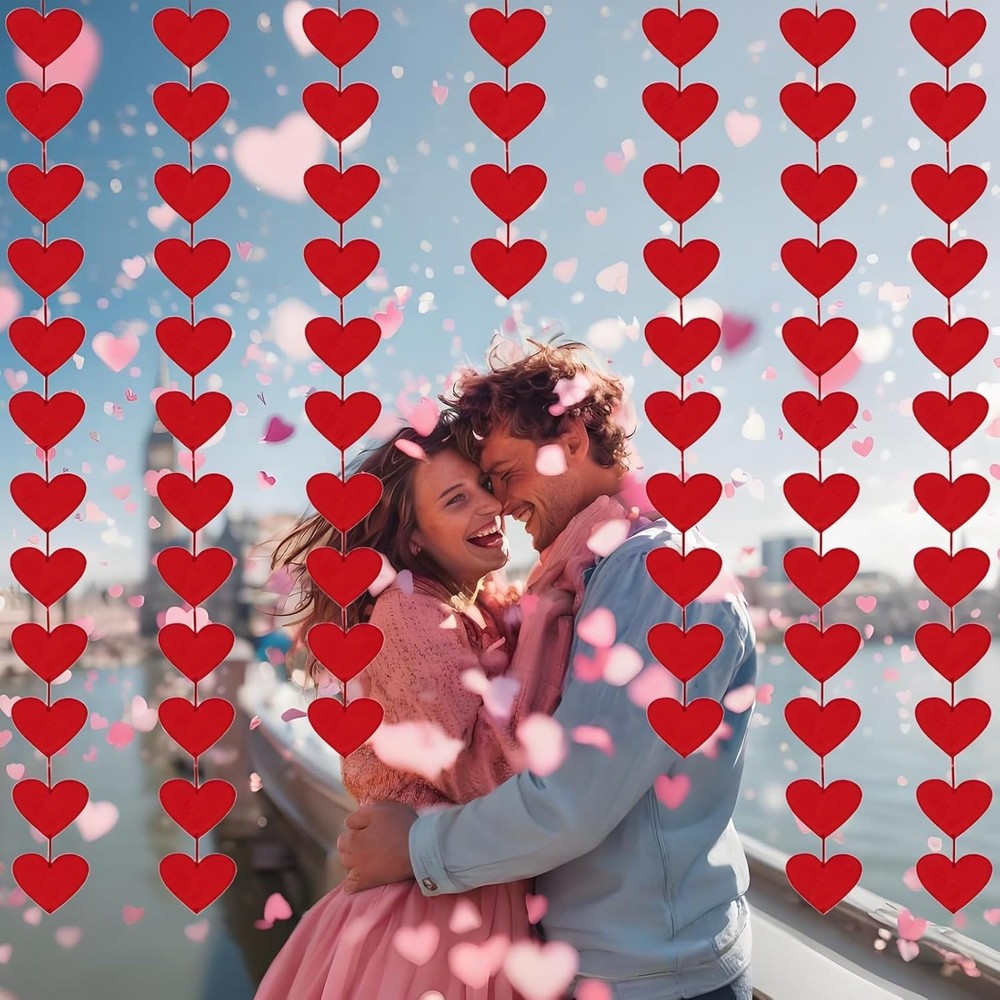🔥2 Packs 72 Pcs Red Hearts Felt Garland Valentines Day Red Heart Hanging String