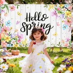 Hello Spring Banner Backdrop Wildflowers Rustic Wood Happy Spring Background Ban