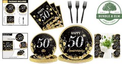 Durable Paper Tableware Set for 50th Anniversary – 96 Pieces for Celebrations