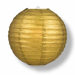12″ Gold Round Paper Lantern, Even Ribbing, Chinese Hanging Wedding & Party Deco