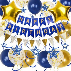 Navy Blue Gold Birthday Decorations, Happy Birthday Banner and Gold Star Ball…