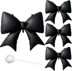 Black Bow Balloon 4 Pack, Giant 29X38 Inch Aluminum Foil Bow Balloons for Birthd