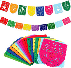 2 Pieces Mexican Party Decorations Papel Picado Banners, Felt Day of the Dead Co
