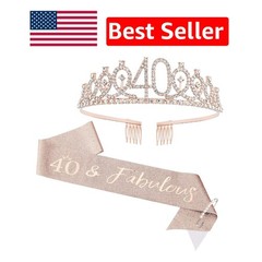 Exclusive 40th Birthday Crown, Sash + Pearl Pin Set for Stylish Celebrations