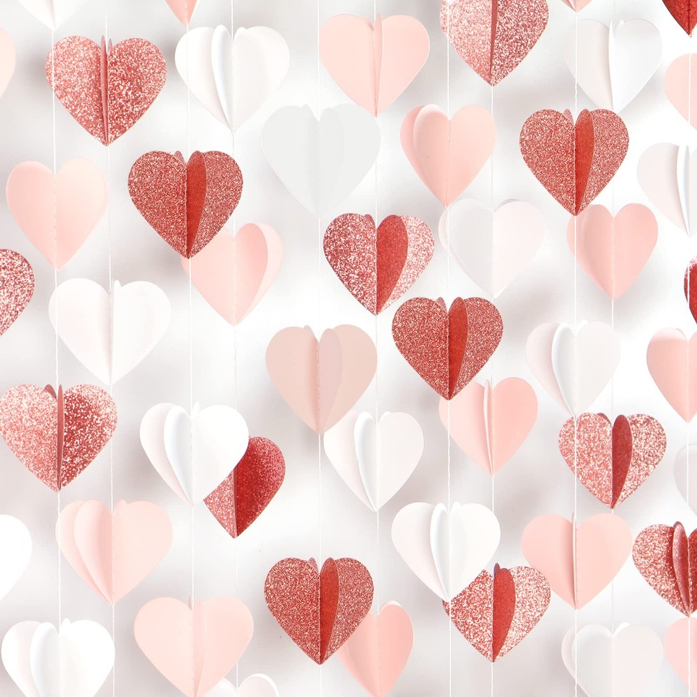 Rose-Gold Pink White Galentines-Decorations Heart Rose-gold