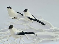 3 Artificial Black White Feather Fake Clip Birds Home Decoration Craft Art Model