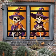 Halloween Window Cover Decorations 2 Pcs, Fabric Spooky Cute Black and Orange