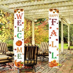 Happy Fall Decorations Pumpkin Maple Leaves Welcome Door Banner Porch Sign 12×72