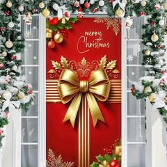Merry Christmas Decorations Ornaments Gift Bow Door Cover Xmas Winter 71″x35″